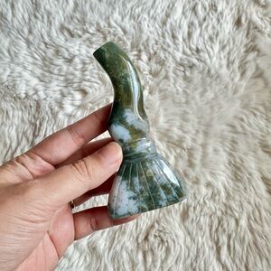 4.5” Moss Agate Witchy Broom Crystal Carving Gemstone, Reiki Healing